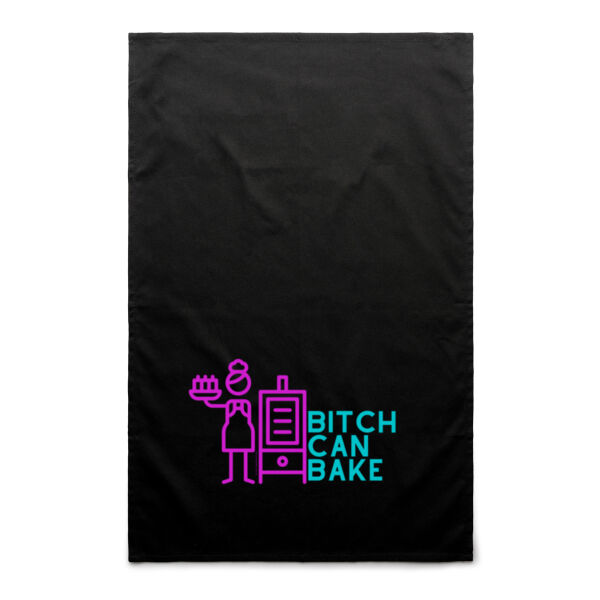 Bitch Can Bake Tea Towel Purple and Aqua Thumbnail